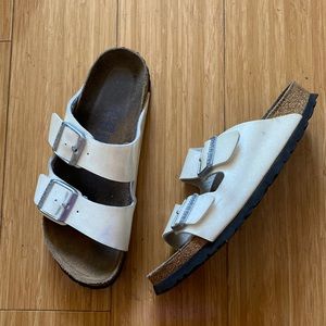 Birkenstock Arizona Cream Glitter Patent Leather Sandals